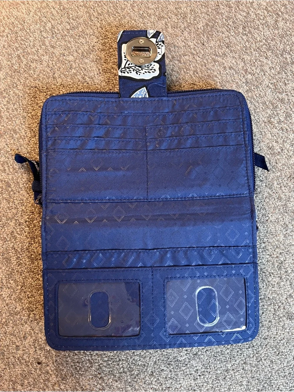 Vera Bradley Navy Blue Floral Quilted Turn-Lock Wallet